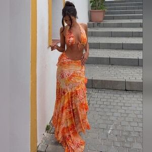 Outcast Casi Maxi Dress Calile Orange sz XS